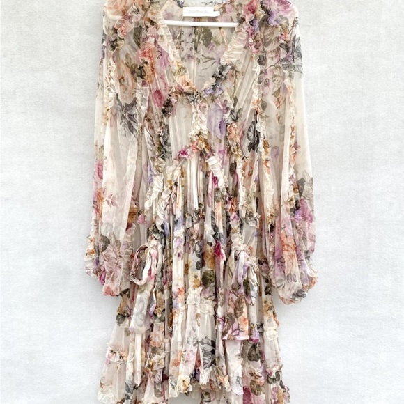 ZIMMERMANN Brighton Frill Billow Floral Georgette Minidress Size AU 2 / US M (8) - Picture 3 of 11